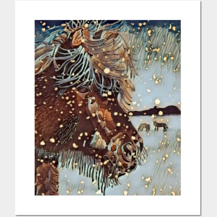 Horse in Snow Posters and Art